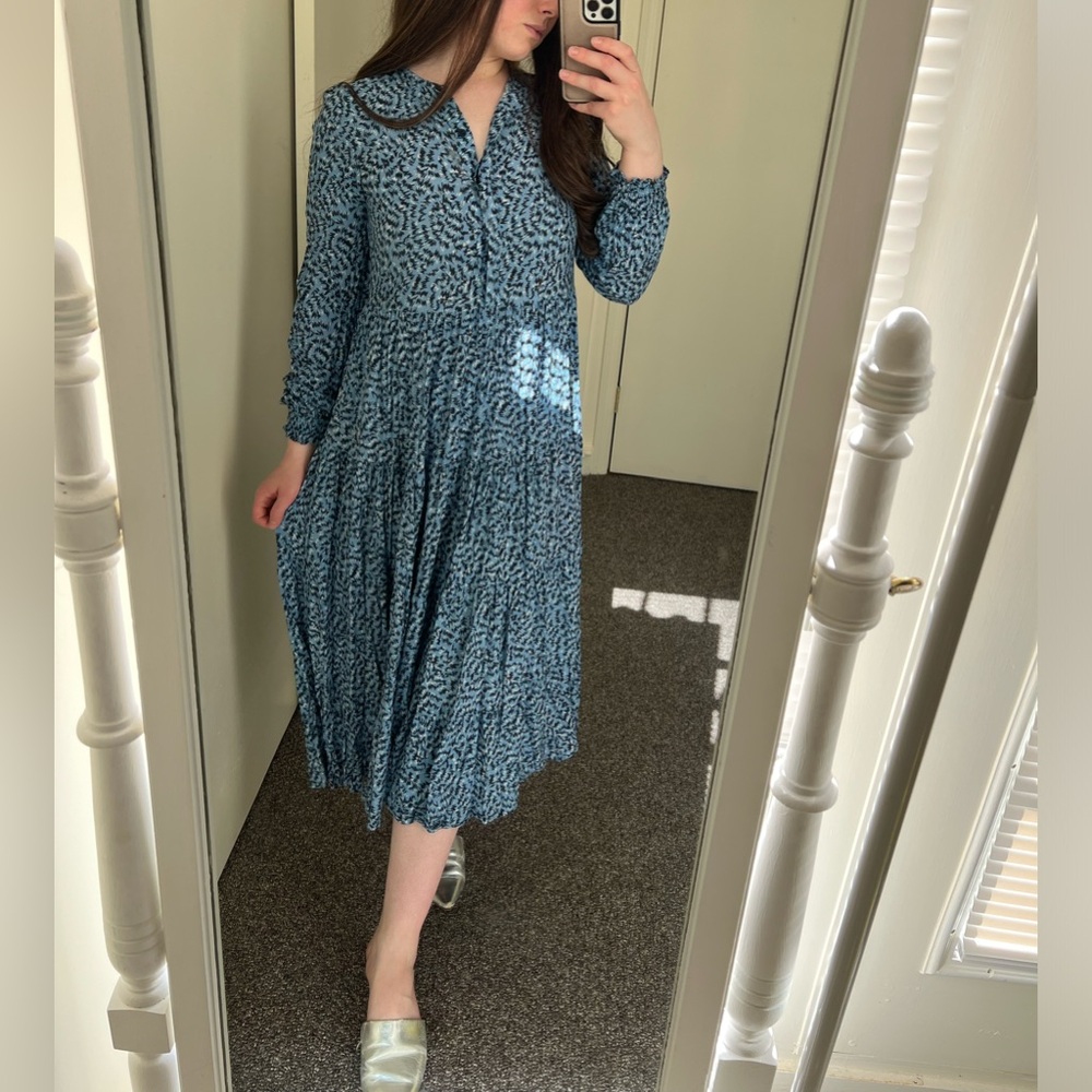 Zara blue floral angel tiered midi dress